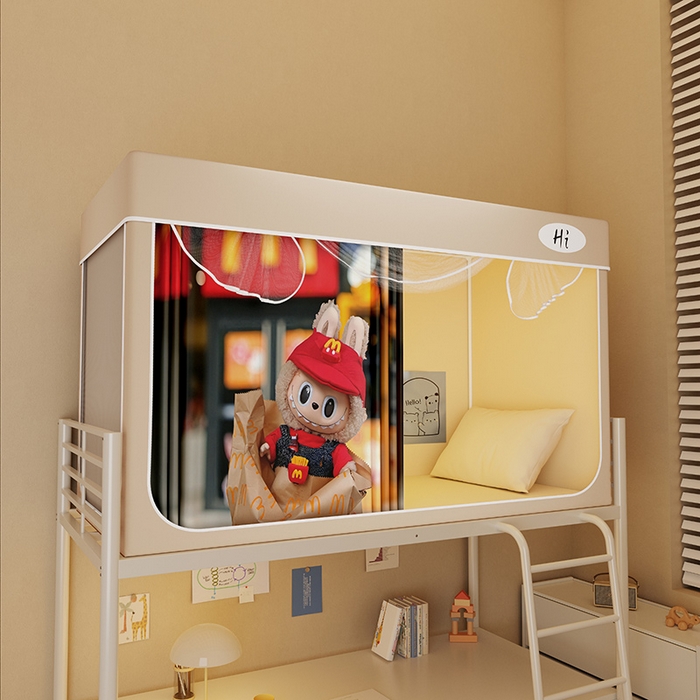 91家纺网 家纺一手货源 找家纺 （总）安金蚊帐2025新款防蚊遮光一体99%强遮光学生宿舍上下铺遮光学生蚊帐-卡其系列