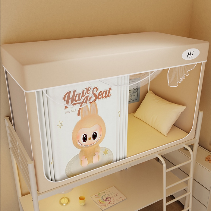 91家纺网 家纺一手货源 找家纺 （总）安金蚊帐2025新款防蚊遮光一体99%强遮光学生宿舍上下铺遮光学生蚊帐-卡其系列