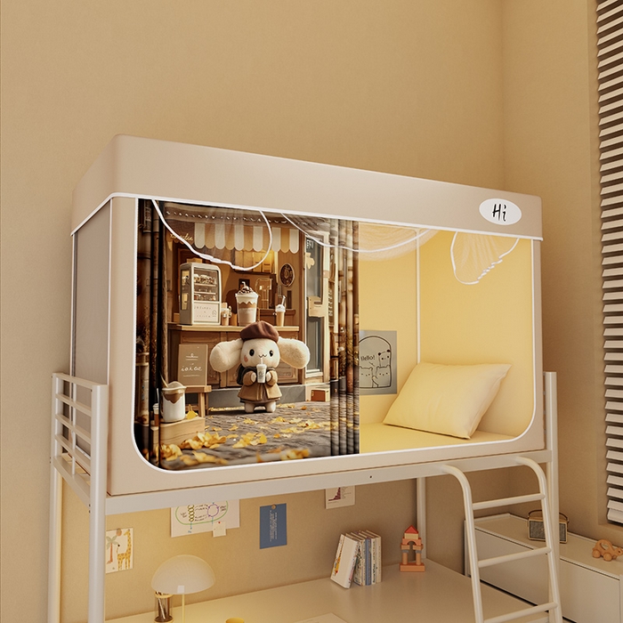 91家纺网 家纺一手货源 找家纺 （总）安金蚊帐2025新款防蚊遮光一体99%强遮光学生宿舍上下铺遮光学生蚊帐-卡其系列