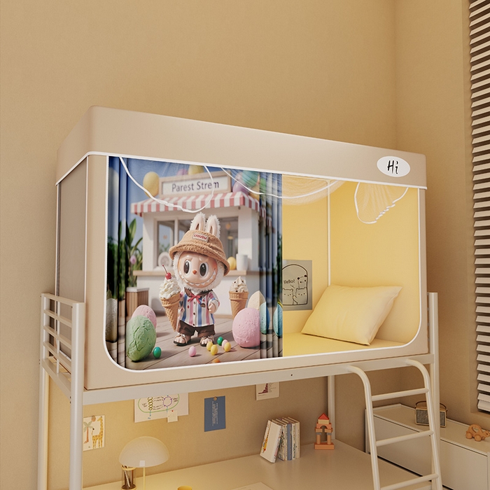 91家纺网 家纺一手货源 找家纺 （总）安金蚊帐2025新款防蚊遮光一体99%强遮光学生宿舍上下铺遮光学生蚊帐-卡其系列