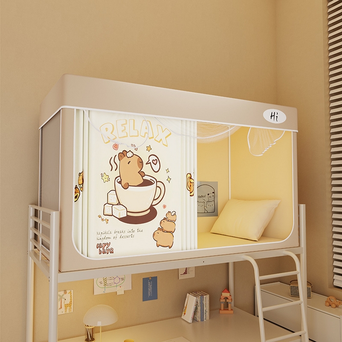 91家纺网 家纺一手货源 找家纺 （总）安金蚊帐2025新款防蚊遮光一体99%强遮光学生宿舍上下铺遮光学生蚊帐-卡其系列