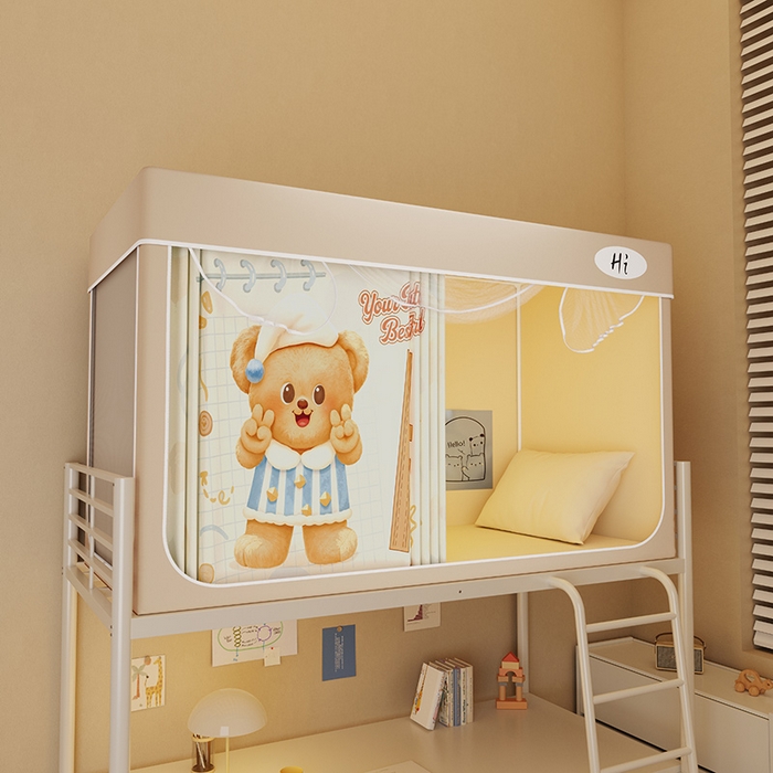 91家纺网 家纺一手货源 找家纺 （总）安金蚊帐2025新款防蚊遮光一体99%强遮光学生宿舍上下铺遮光学生蚊帐-卡其系列