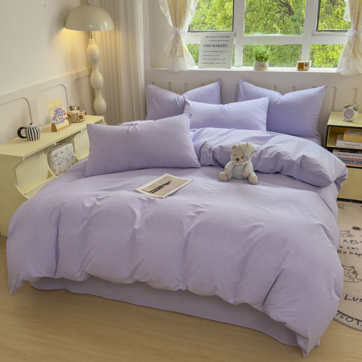 91家纺网 家纺一手货源 找家纺 晚依家纺 2025新款A类全棉色织水洗棉被套单件纯棉格子纯色学生宿舍被罩定制定做 纯色-浅紫