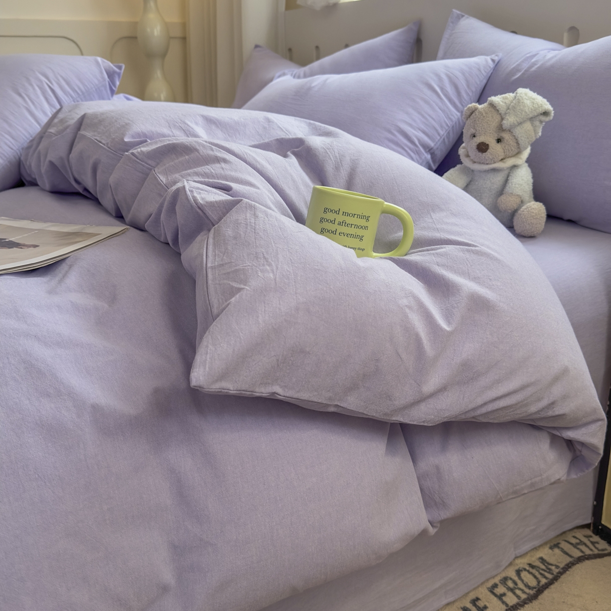 91家纺网 家纺一手货源 找家纺 晚依家纺 2025新款A类全棉色织水洗棉被套单件纯棉格子纯色学生宿舍被罩定制定做 纯色-浅紫