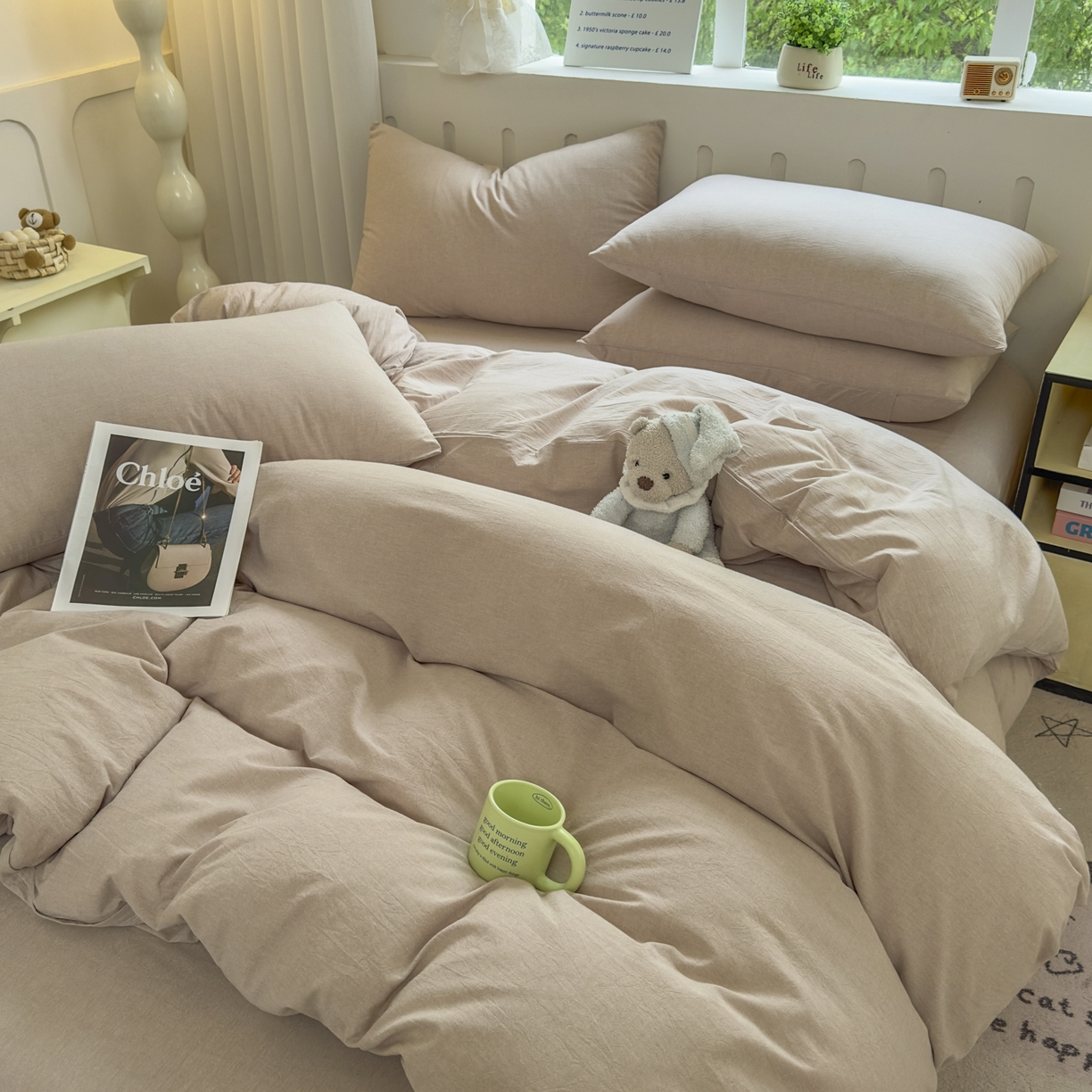 91家纺网 家纺一手货源 找家纺 晚依家纺 2025新款A类全棉色织水洗棉被套单件纯棉格子纯色学生宿舍被罩定制定做 纯色-土密