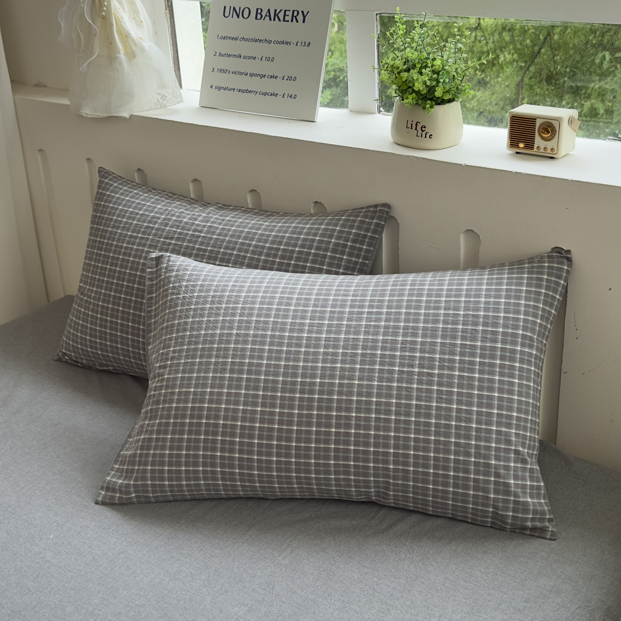 91家纺网 家纺一手货源 找家纺 晚依家纺 2025新款A类全棉色织水洗棉被套单件纯棉格子纯色学生宿舍被罩定制定做 米娜-绿灰