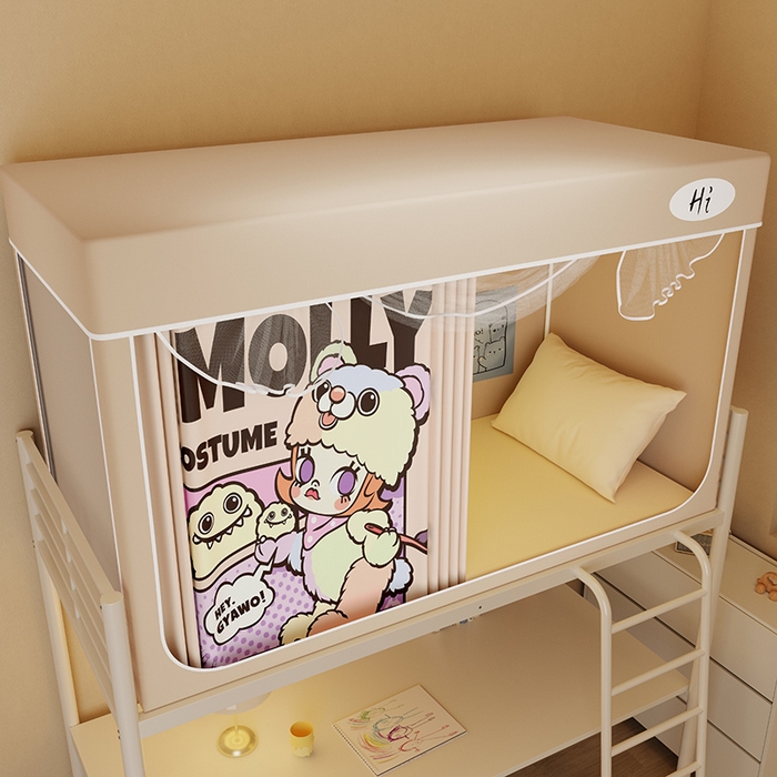 91家纺网 家纺一手货源 找家纺 安金蚊帐2025新款防蚊遮光一体99%强遮光学生宿舍上下铺遮光学生蚊帐-卡其系列 搞怪莉莉