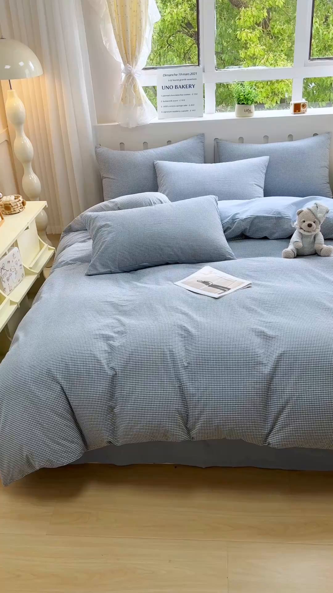 91家纺网 家纺一手货源 找家纺 晚依家纺 2025新款A类全棉色织水洗棉被套单件纯棉格子纯色学生宿舍被罩定制定做 密格-浅蓝