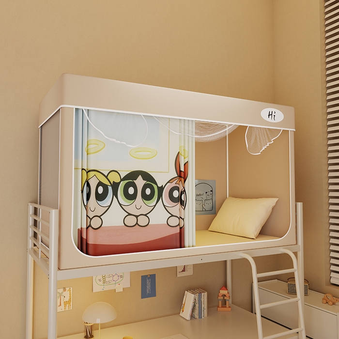 安金蚊帐2025新款防蚊遮光一体99%强遮光学生宿舍上下铺遮光学生蚊帐-卡其系列 飞飞女孩