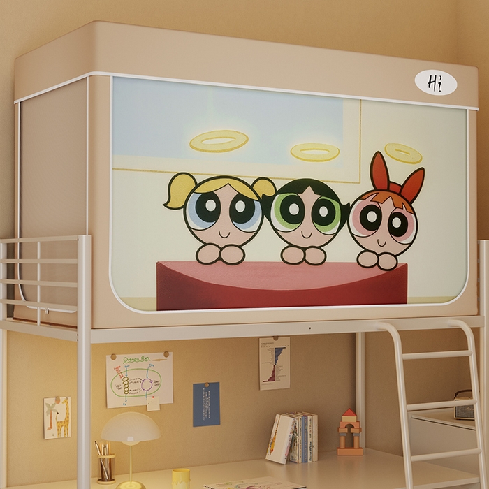 91家纺网 家纺一手货源 找家纺 安金蚊帐2025新款防蚊遮光一体99%强遮光学生宿舍上下铺遮光学生蚊帐-卡其系列 飞飞女孩