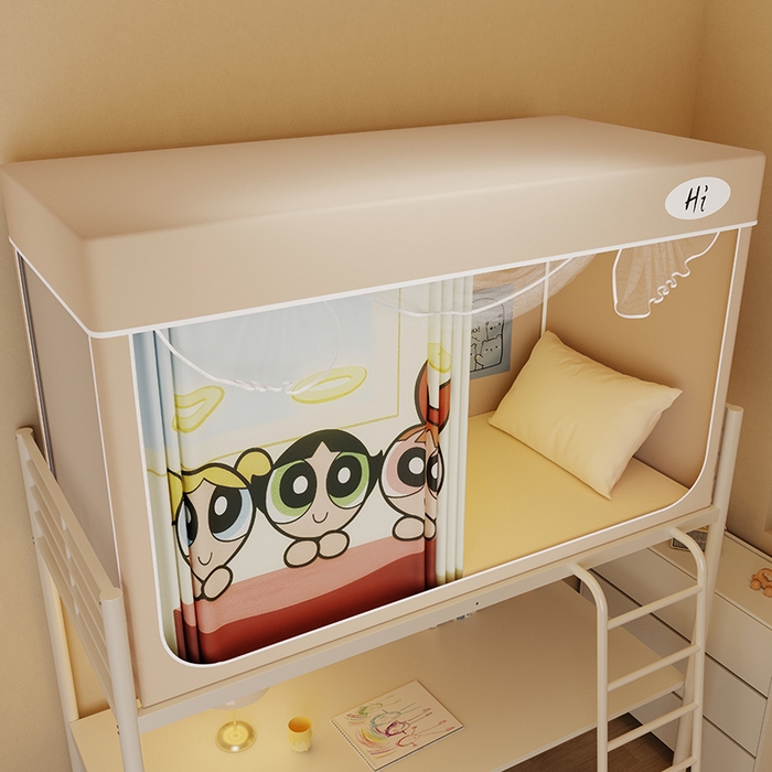 91家纺网 家纺一手货源 找家纺 安金蚊帐2025新款防蚊遮光一体99%强遮光学生宿舍上下铺遮光学生蚊帐-卡其系列 飞飞女孩