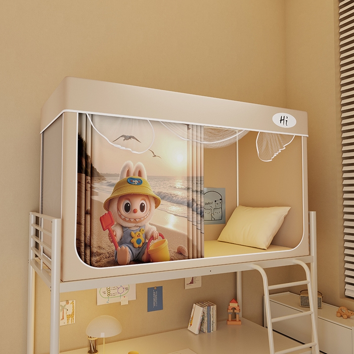 安金蚊帐2025新款防蚊遮光一体99%强遮光学生宿舍上下铺遮光学生蚊帐-卡其系列 沙滩布布