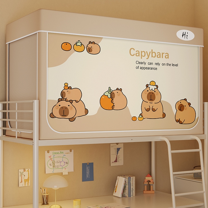 91家纺网 家纺一手货源 找家纺 安金蚊帐2025新款防蚊遮光一体99%强遮光学生宿舍上下铺遮光学生蚊帐-卡其系列 贪吃鼠鼠