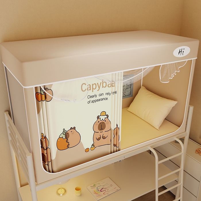 91家纺网 家纺一手货源 找家纺 安金蚊帐2025新款防蚊遮光一体99%强遮光学生宿舍上下铺遮光学生蚊帐-卡其系列 贪吃鼠鼠