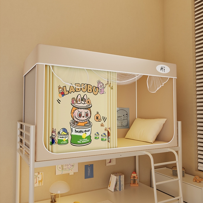 安金蚊帐2025新款防蚊遮光一体99%强遮光学生宿舍上下铺遮光学生蚊帐-卡其系列 罐头布布