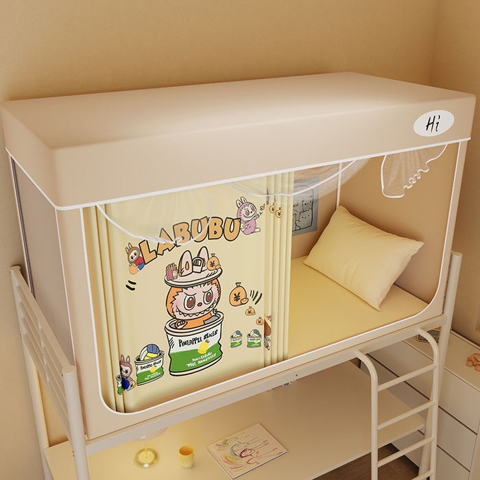 91家纺网 家纺一手货源 找家纺 安金蚊帐2025新款防蚊遮光一体99%强遮光学生宿舍上下铺遮光学生蚊帐-卡其系列 罐头布布