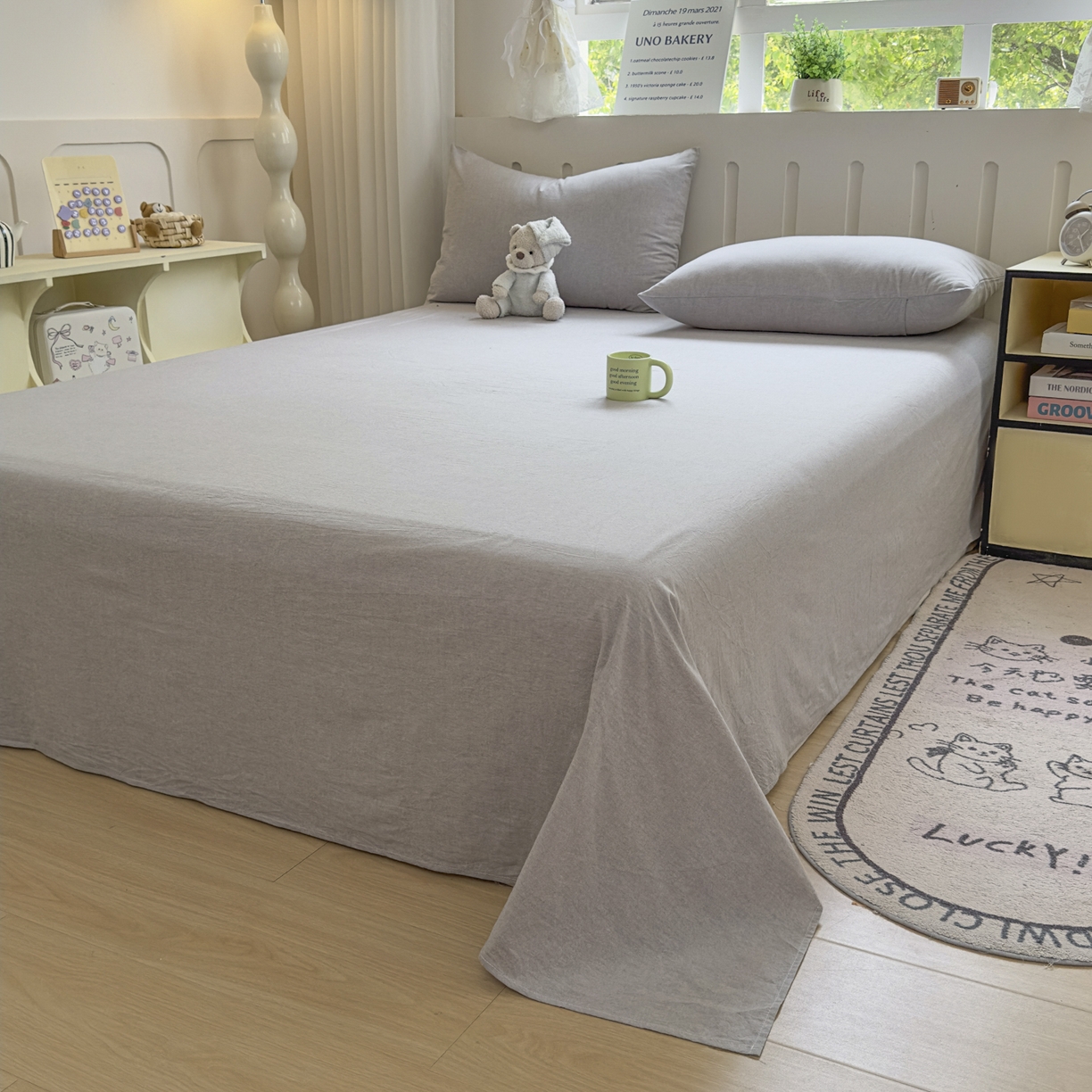 91家纺网 家纺一手货源 找家纺 晚依家纺 2025新款A类全棉色织水洗棉被套单件纯棉格子纯色学生宿舍被罩定制定做 密条-米灰