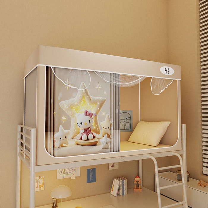 安金蚊帐2025新款防蚊遮光一体99%强遮光学生宿舍上下铺遮光学生蚊帐-卡其系列 许愿猫