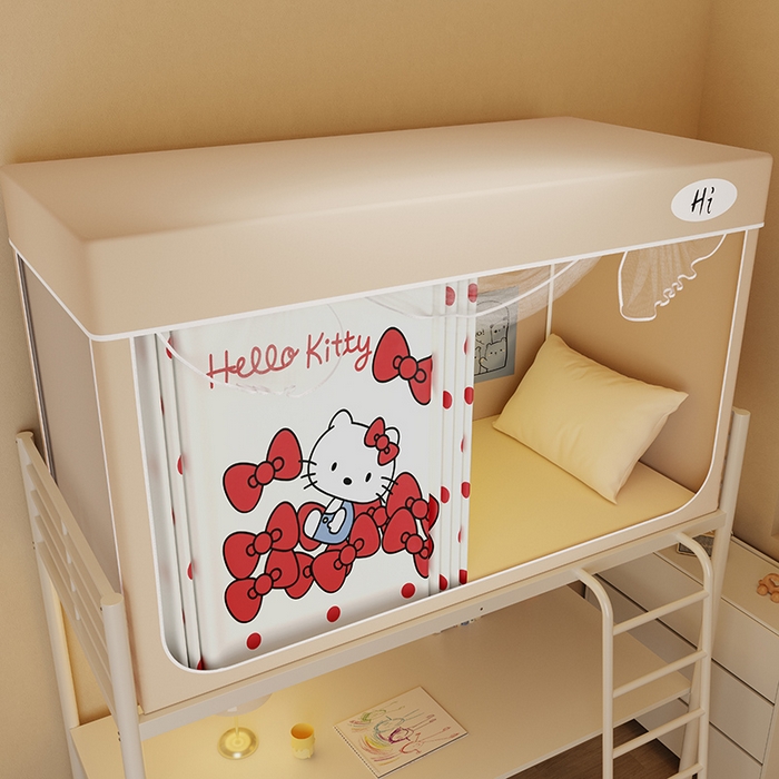 91家纺网 家纺一手货源 找家纺 安金蚊帐2025新款防蚊遮光一体99%强遮光学生宿舍上下铺遮光学生蚊帐-卡其系列 蝴蝶结