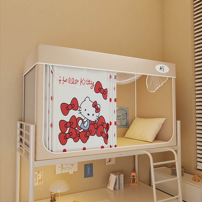 安金蚊帐2025新款防蚊遮光一体99%强遮光学生宿舍上下铺遮光学生蚊帐-卡其系列 蝴蝶结