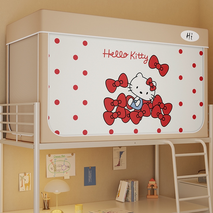 91家纺网 家纺一手货源 找家纺 安金蚊帐2025新款防蚊遮光一体99%强遮光学生宿舍上下铺遮光学生蚊帐-卡其系列 蝴蝶结