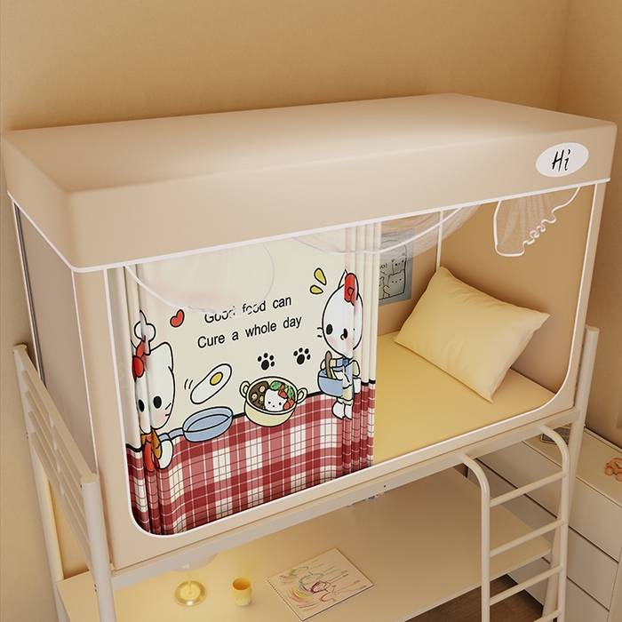 91家纺网 家纺一手货源 找家纺 安金蚊帐2025新款防蚊遮光一体99%强遮光学生宿舍上下铺遮光学生蚊帐-卡其系列 料理猫