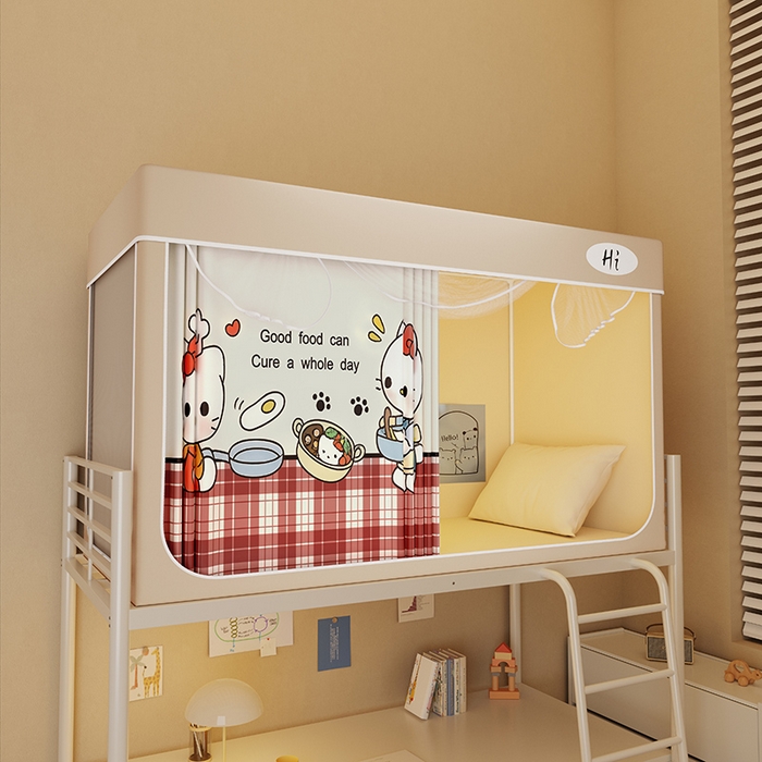 安金蚊帐2025新款防蚊遮光一体99%强遮光学生宿舍上下铺遮光学生蚊帐-卡其系列 料理猫