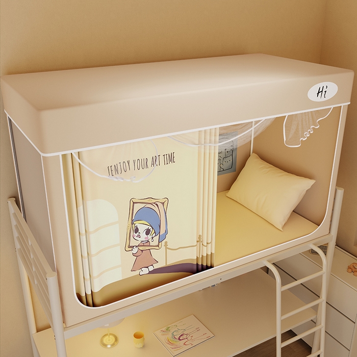 91家纺网 家纺一手货源 找家纺 安金蚊帐2025新款防蚊遮光一体99%强遮光学生宿舍上下铺遮光学生蚊帐-卡其系列 蒙娜莉