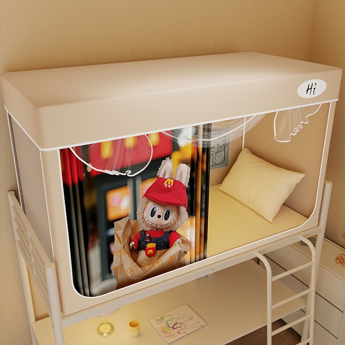 91家纺网 家纺一手货源 找家纺 安金蚊帐2025新款防蚊遮光一体99%强遮光学生宿舍上下铺遮光学生蚊帐-卡其系列 包包布