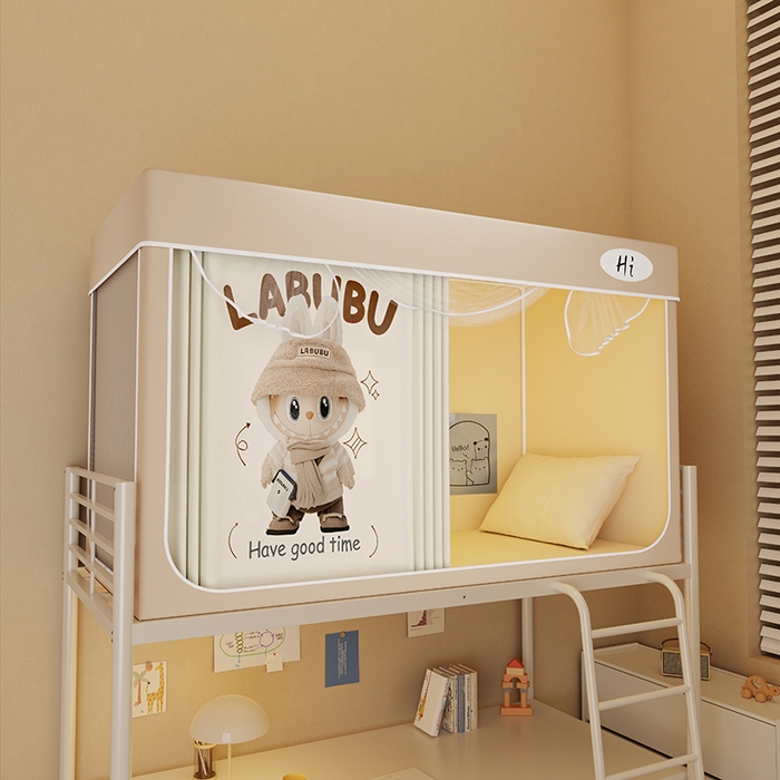 安金蚊帐2025新款防蚊遮光一体99%强遮光学生宿舍上下铺遮光学生蚊帐-卡其系列 时光布布