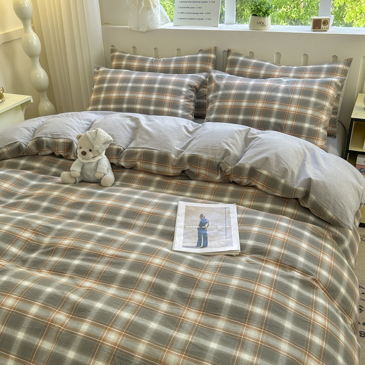 91家纺网 家纺一手货源 找家纺 晚依家纺 2025新款A类全棉色织水洗棉被套单件纯棉格子纯色学生宿舍被罩定制定做 诺卡-浅灰