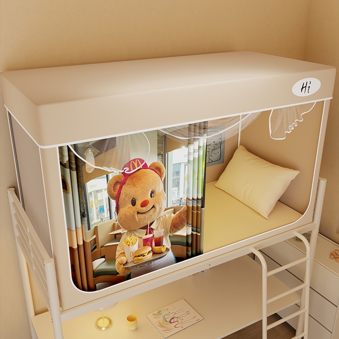 91家纺网 家纺一手货源 找家纺 安金蚊帐2025新款防蚊遮光一体99%强遮光学生宿舍上下铺遮光学生蚊帐-卡其系列 当当熊