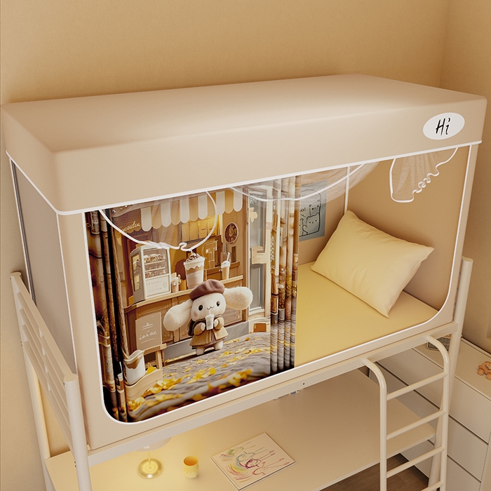 91家纺网 家纺一手货源 找家纺 安金蚊帐2025新款防蚊遮光一体99%强遮光学生宿舍上下铺遮光学生蚊帐-卡其系列 咖啡狗