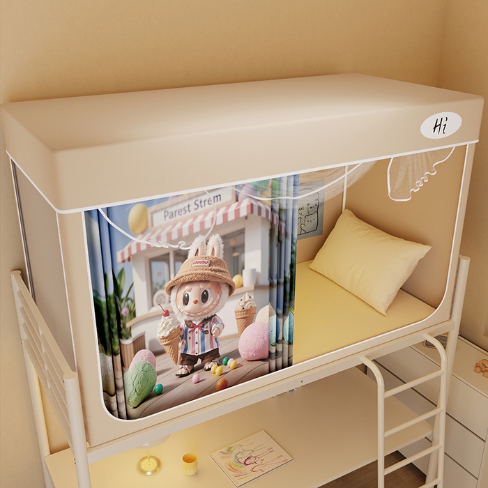 91家纺网 家纺一手货源 找家纺 安金蚊帐2025新款防蚊遮光一体99%强遮光学生宿舍上下铺遮光学生蚊帐-卡其系列 甜筒布布