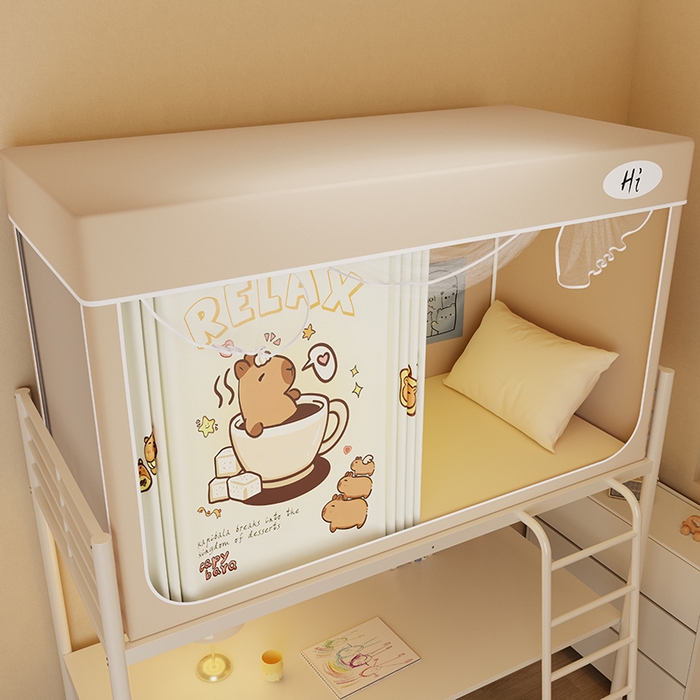 91家纺网 家纺一手货源 找家纺 安金蚊帐2025新款防蚊遮光一体99%强遮光学生宿舍上下铺遮光学生蚊帐-卡其系列 咖啡鼠