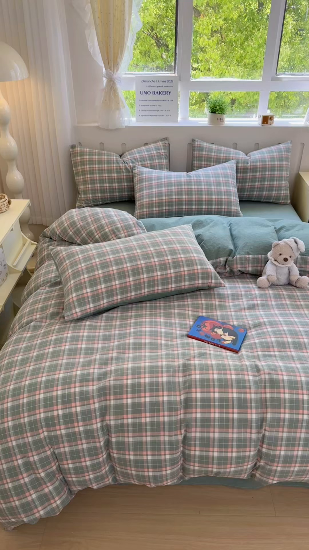 91家纺网 家纺一手货源 找家纺 晚依家纺 2025新款A类全棉色织水洗棉被套单件纯棉格子纯色学生宿舍被罩定制定做 映像格-绿