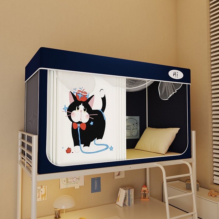 91家纺网 家纺一手货源 找家纺 （总）安金蚊帐2025新款防蚊遮光一体99%强遮光学生宿舍上下铺遮光学生蚊帐-藏蓝系列