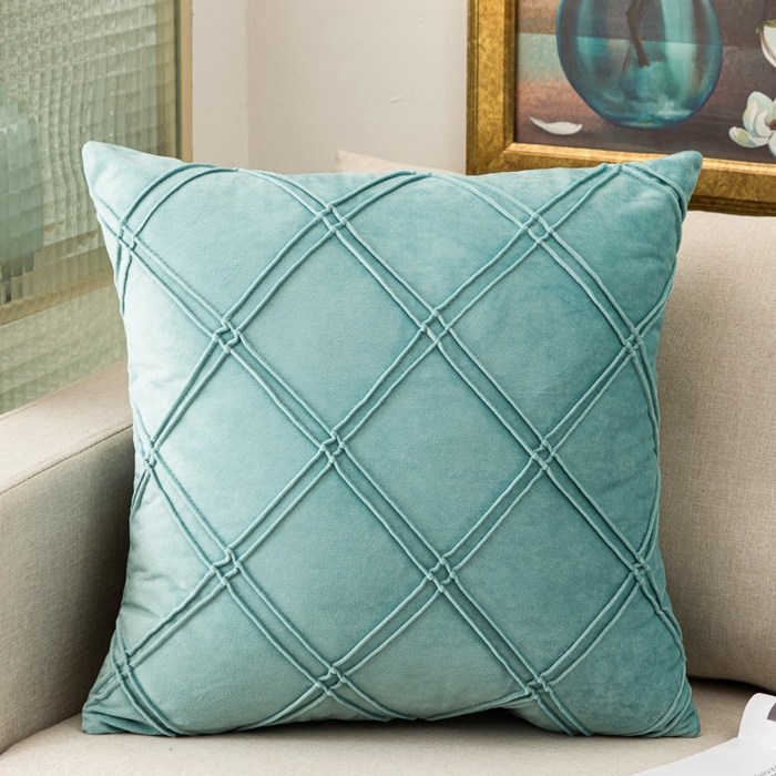 91家纺网 家纺一手货源 找家纺 新奇异 2025新款格子绣菱形格抱枕 HLR天至蓝