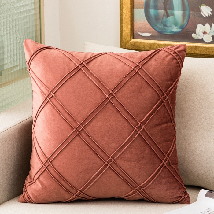 91家纺网 家纺一手货源 找家纺 新奇异 2025新款格子绣菱形格抱枕 HLR专一红