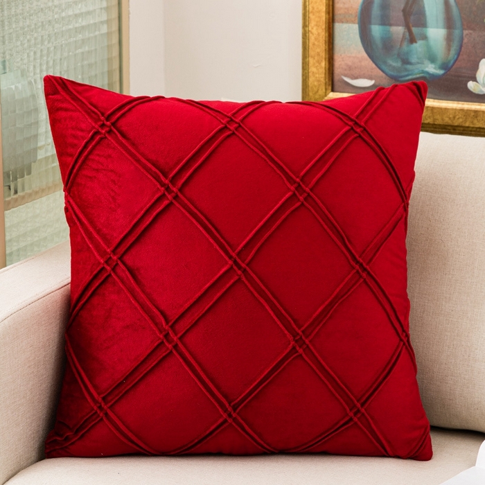 91家纺网 家纺一手货源 找家纺 新奇异 2025新款格子绣菱形格抱枕 HLR喜至红