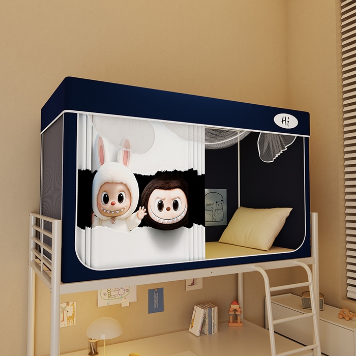 91家纺网 家纺一手货源 找家纺 安金蚊帐2025新款防蚊遮光一体99%强遮光学生宿舍上下铺遮光学生蚊帐-藏蓝系列 黑白布布