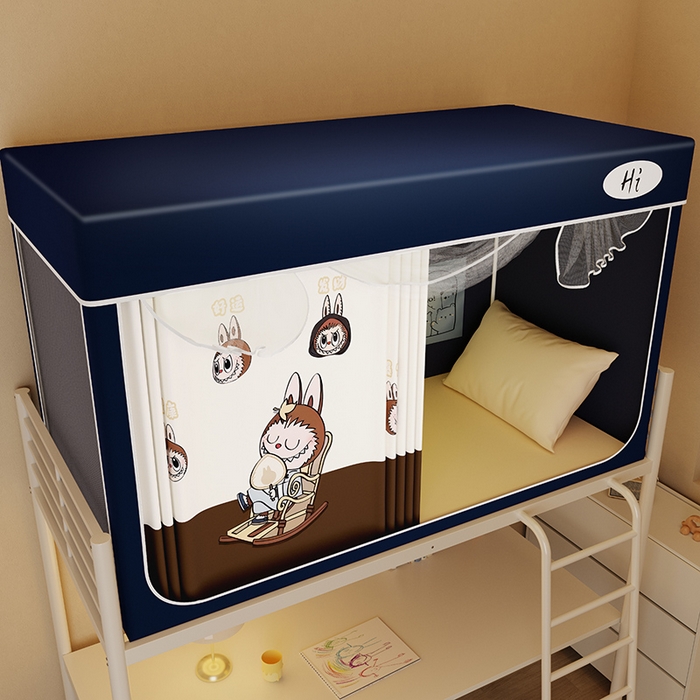 91家纺网 家纺一手货源 找家纺 安金蚊帐2025新款防蚊遮光一体99%强遮光学生宿舍上下铺遮光学生蚊帐-藏蓝系列 休闲布布