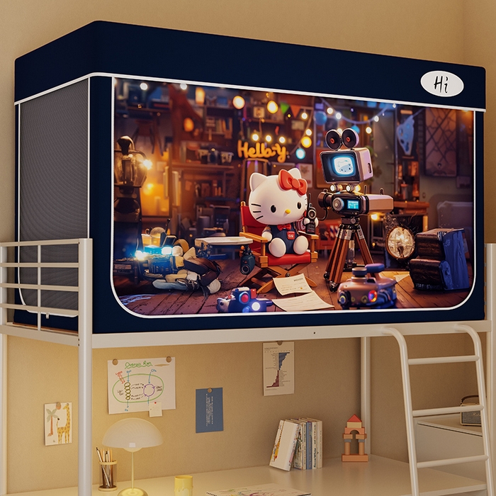 安金蚊帐2025新款防蚊遮光一体99%强遮光学生宿舍上下铺遮光学生蚊帐-藏蓝系列 电影猫