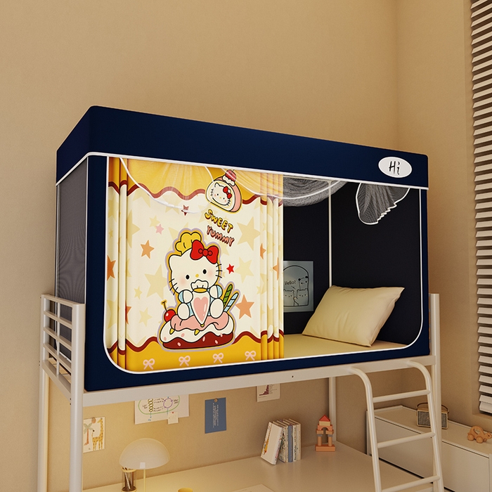 91家纺网 家纺一手货源 找家纺 安金蚊帐2025新款防蚊遮光一体99%强遮光学生宿舍上下铺遮光学生蚊帐-藏蓝系列 蛋糕猫