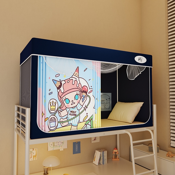 91家纺网 家纺一手货源 找家纺 安金蚊帐2025新款防蚊遮光一体99%强遮光学生宿舍上下铺遮光学生蚊帐-藏蓝系列 皇冠莉莉