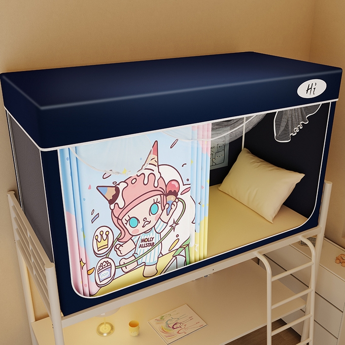 91家纺网 家纺一手货源 找家纺 安金蚊帐2025新款防蚊遮光一体99%强遮光学生宿舍上下铺遮光学生蚊帐-藏蓝系列 皇冠莉莉