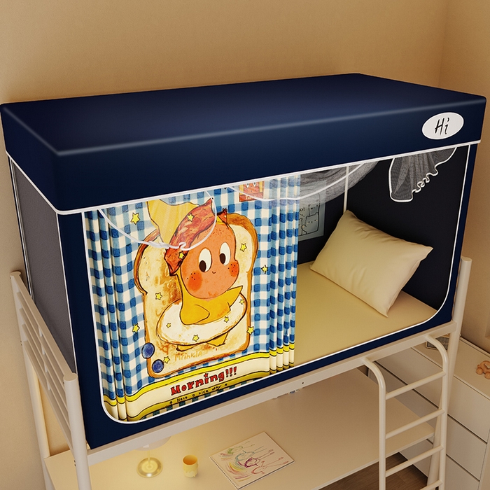 91家纺网 家纺一手货源 找家纺 安金蚊帐2025新款防蚊遮光一体99%强遮光学生宿舍上下铺遮光学生蚊帐-藏蓝系列 星星面包