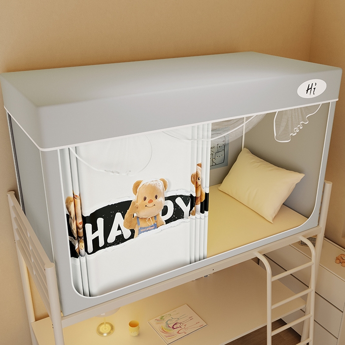 91家纺网 家纺一手货源 找家纺 （总）安金蚊帐2025新款防蚊遮光一体99%强遮光学生宿舍上下铺遮光学生蚊帐-灰色系列