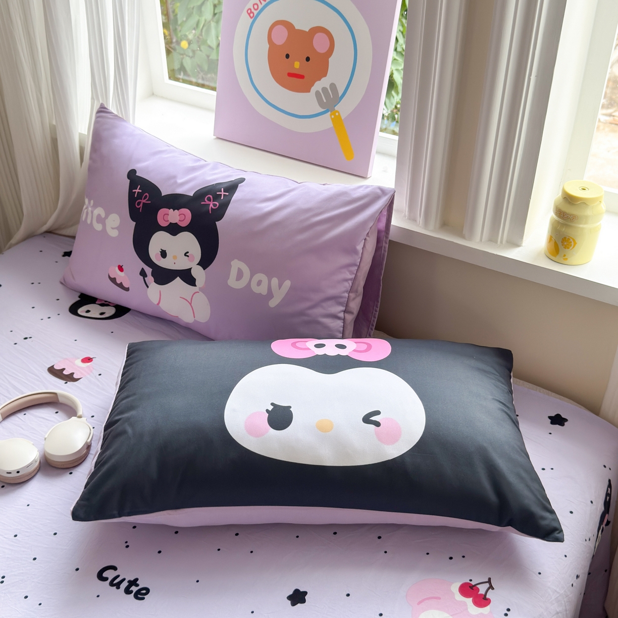 91家纺网 家纺一手货源 找家纺 一霖家纺 2025新款高克重云朵棉毛巾绣印绣四件套-小清新系列-第三波 黑库米米