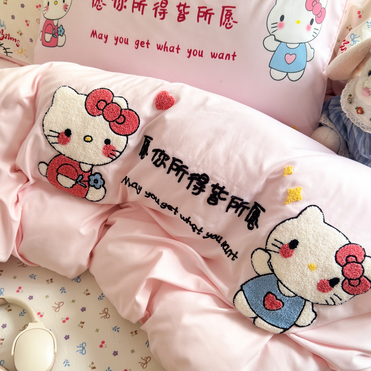 91家纺网 家纺一手货源 找家纺 一霖家纺 2025新款高克重云朵棉毛巾绣印绣四件套-小清新系列-第三波 心愿小猫